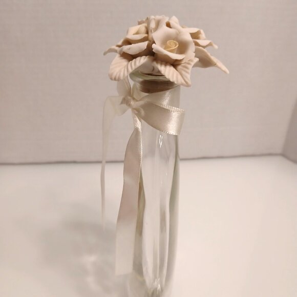 Vintage Cellini Crystal Perfume Bottle Studio Porcelain Rose Stopper 8.5" Italy - Picture 4 of 10